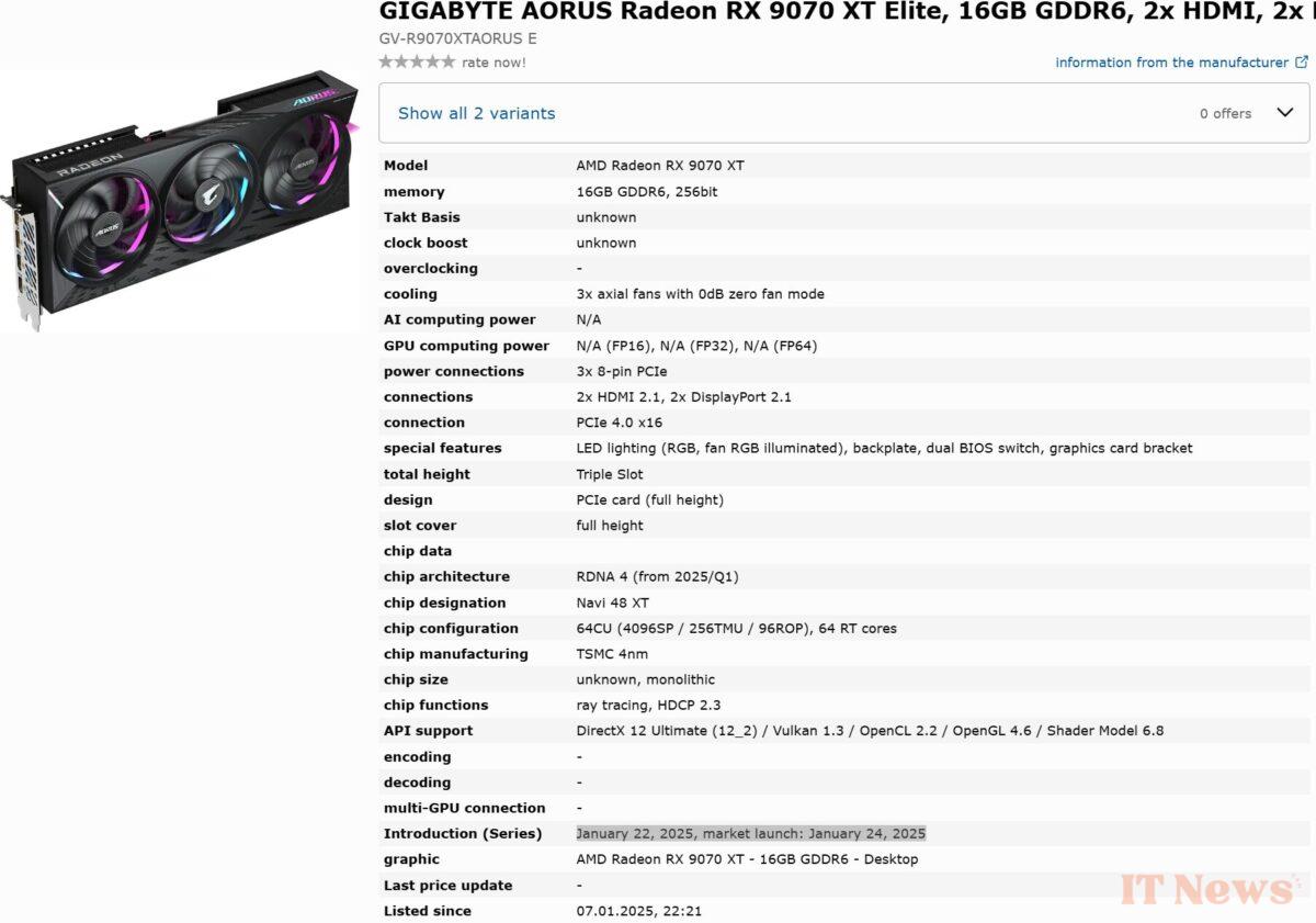 The RX 9070 XT and RX 9070 are in retailers, their specifications escape